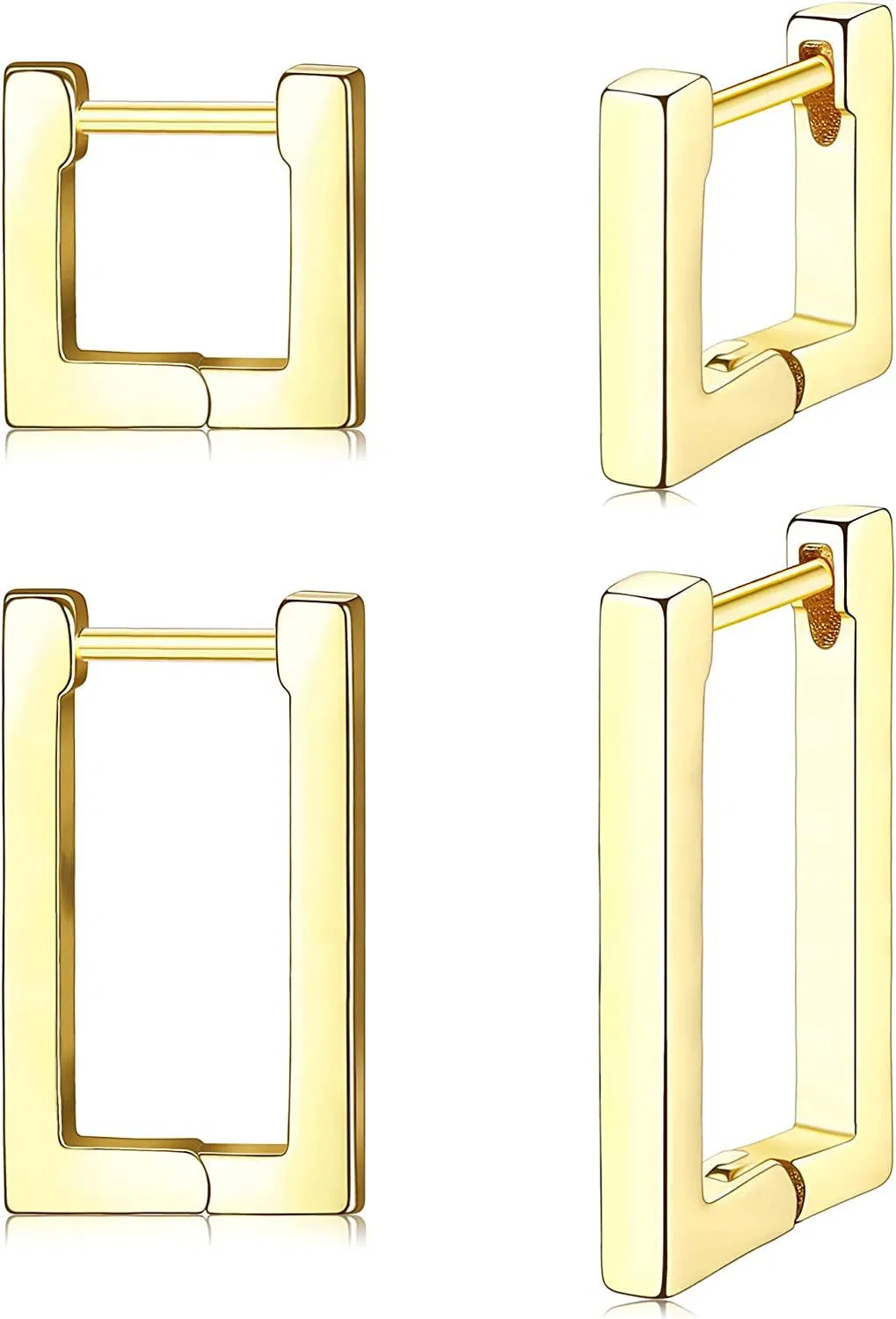 2 Paare 14K Gold Huggie Hoop Ohrringe winzige ovale Quadrat Hoop Ohrringe mit kubischem Zirkonia geometrisches U-förmiges Rechteck Ohrringe Hoop für Frauen Mädchen