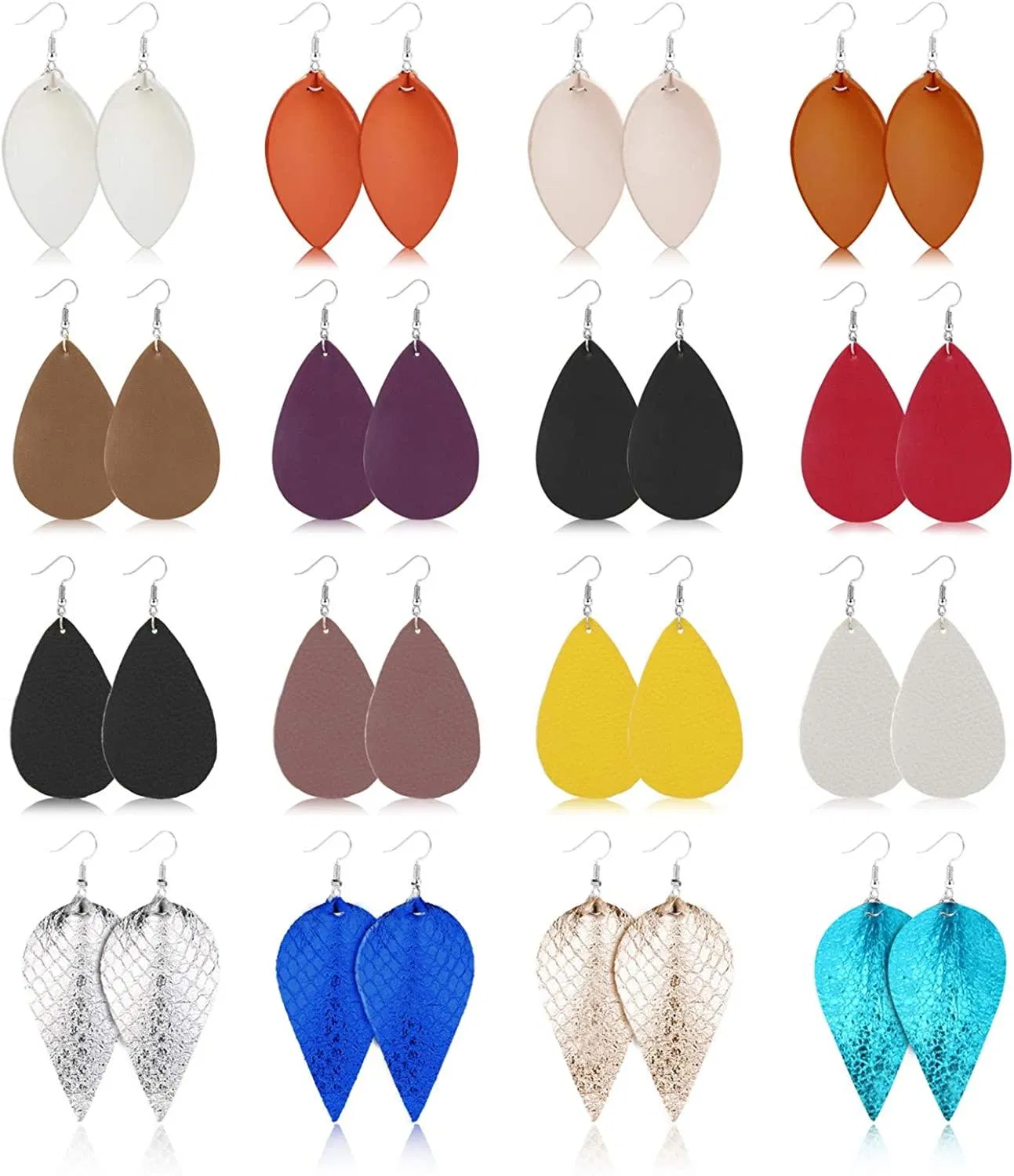 16 Pair Faux-Leder - Ohrringe für Frauen Leichtgewicht Teardrop Petal Leaf Leather Dangle Ohrringe