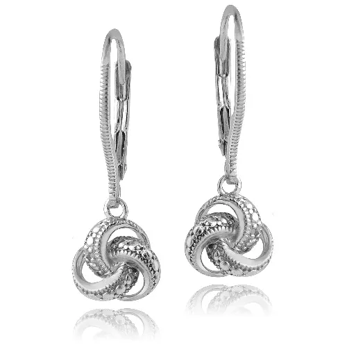 Sterling Silver Diamond Accent Love Knot Dangle Leverback Ohrringe