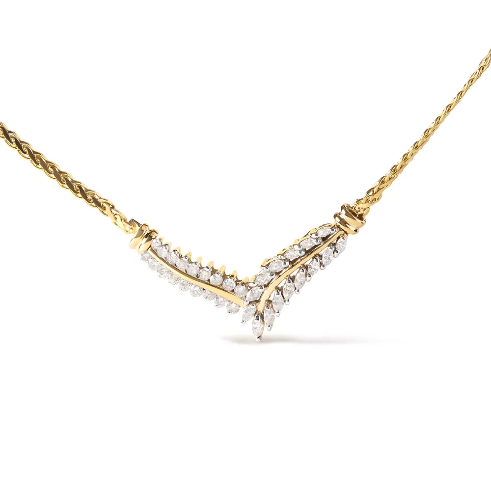 14K Gelbgold 1 cttw Diamant 'V' Form Anhänger (H-I, I1 - I2)