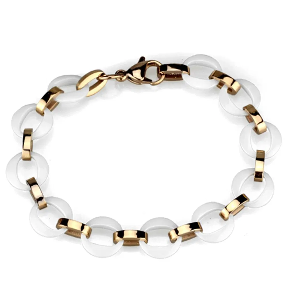 3W1015 - IP Rose Gold (Ion Plating) Edelstahl Armband mit Keramik in Weiß