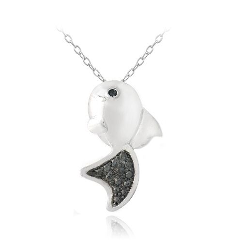 Sterling Silber Schwarz Diamant Akzent Goldfisch Halskette