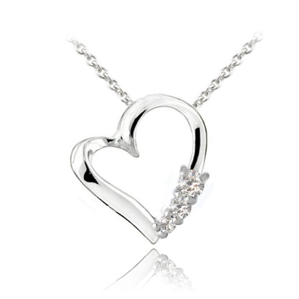 Sterling Silber CZ Drei Stein schwimmendes Herz Halskette
