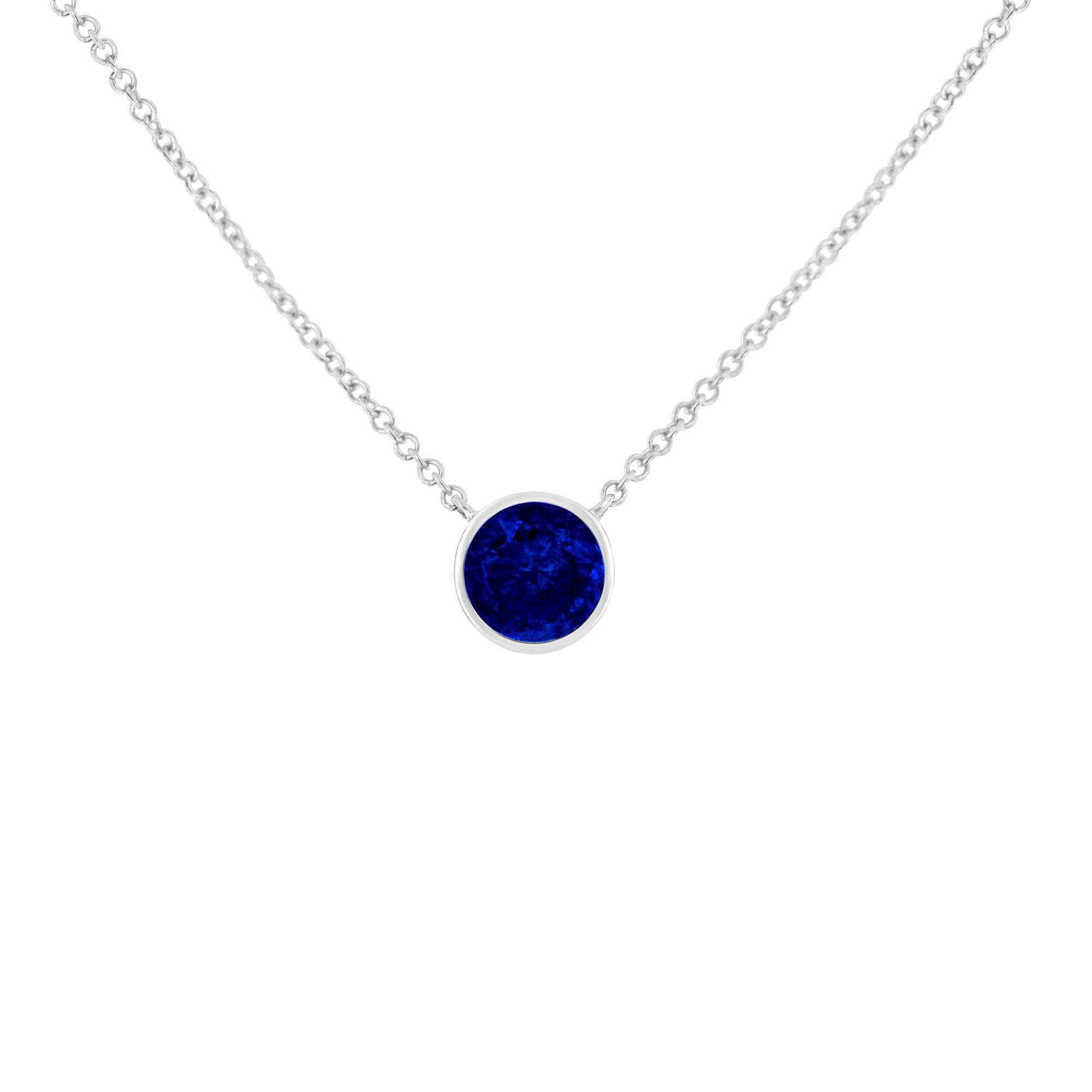 .925 Sterling Silber 2.5mm Lab gewachsen Cobalt Blau Sapphire Solitaire Bezel Halskette