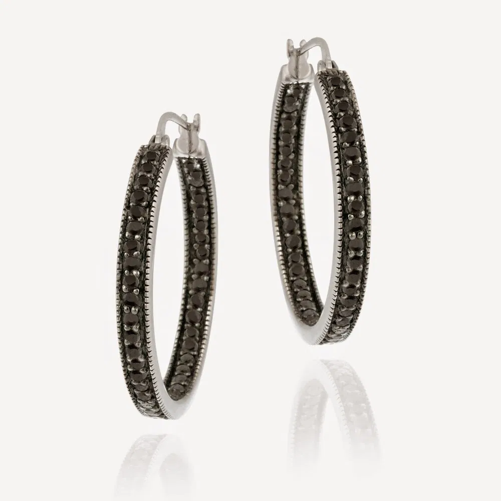 Sterling Silber 7 / 8ct Black Diamond Inside-Out Hoop Ohrringe