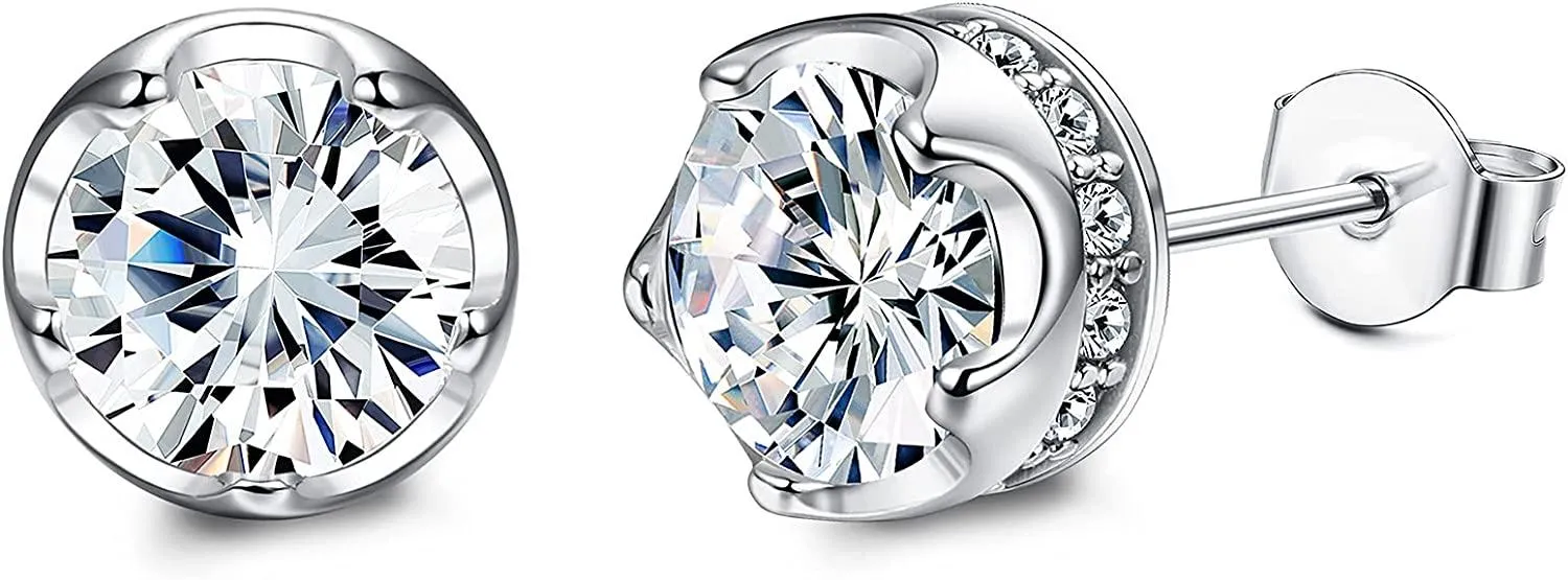 20G Edelstahl Stud Ohrringe Round Cubic Zirkonia Ohrringe Für Frauen Männer