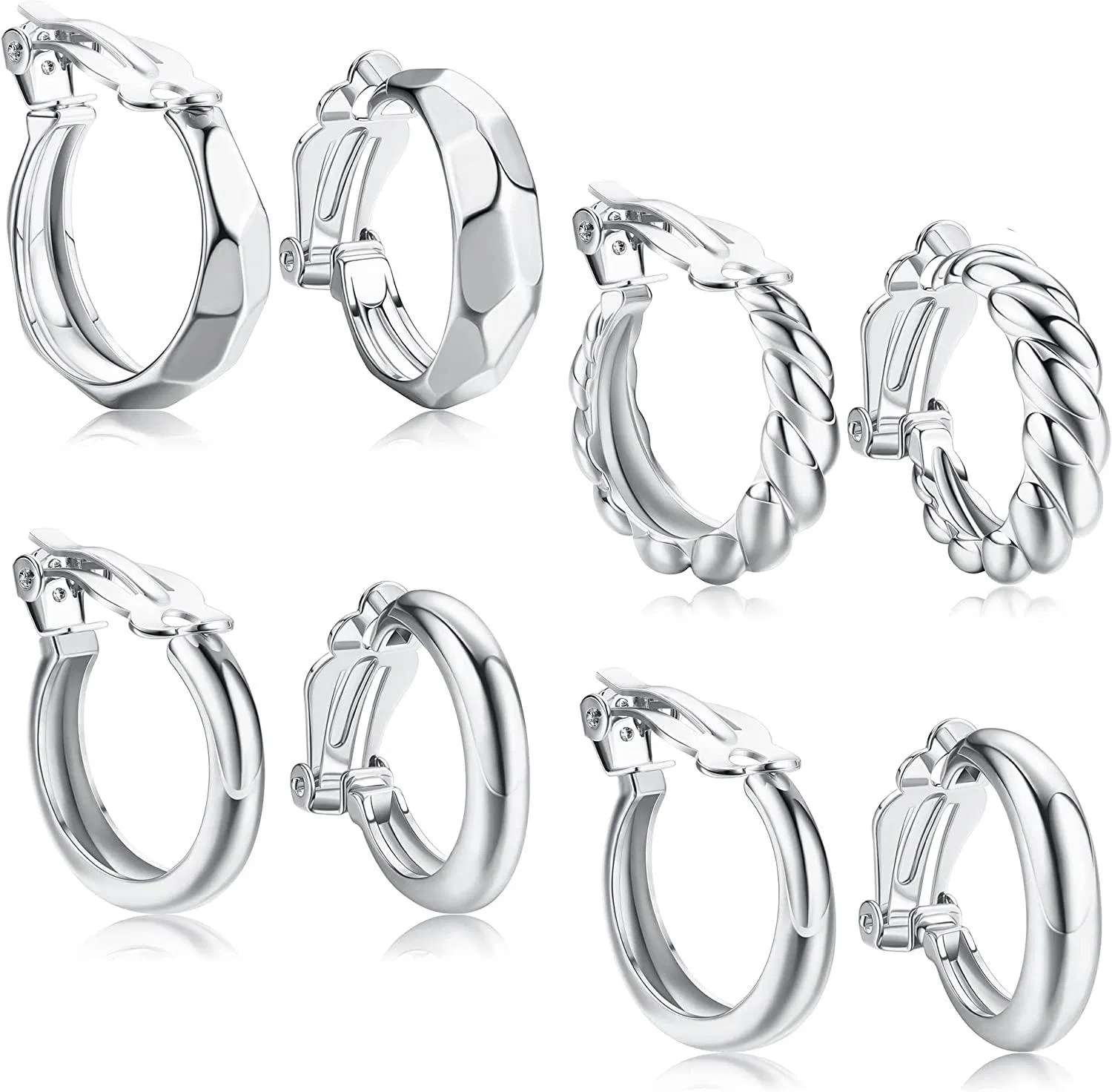 4 Paare Clip On Hoop Ohrringe Für Frauen Chunky Round Geometrische Croissant Fake Ohrringe No Piercing Ohrringe