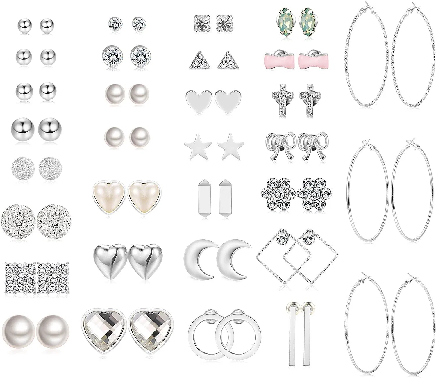 32 Paare Assorted Multiple Stud Ohrringe für Frauen Simple Cute Big Hoop Ohrringe Set