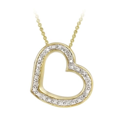18 Karat Gold über Sterling Silber 1 / 8ct Diamant Floating Heart Slide Pendant