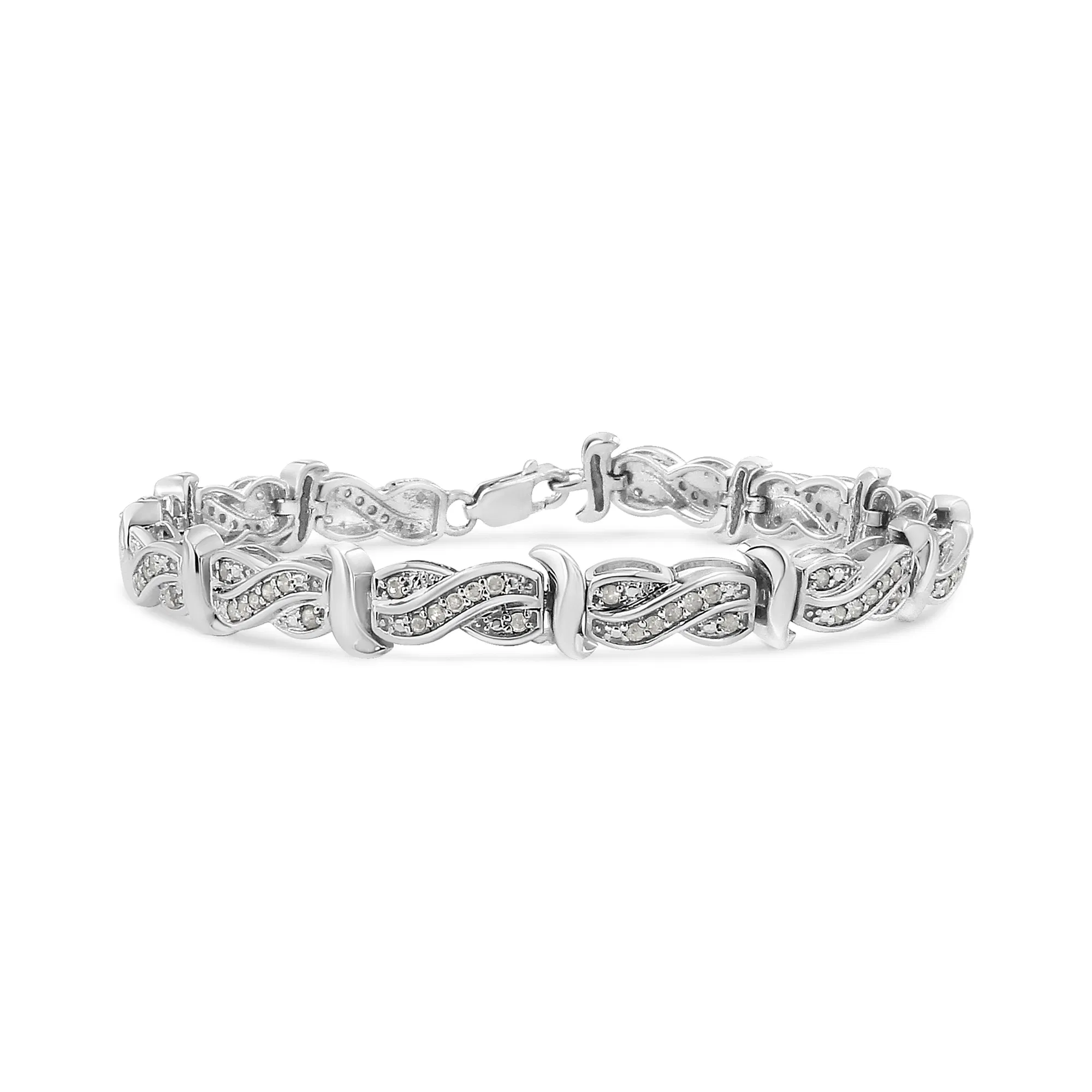 .925 Sterling Silber 1.0 Cttw Diamant Infinity & S Link Tennis Armband (I-J Farbe, I3 Klarheit) - 7 - 1 / 4