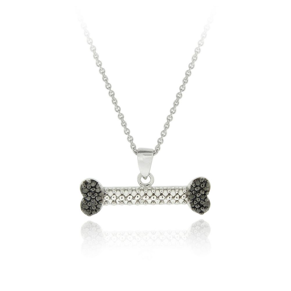Sterling Silber Diamant Akzent Hund Knochen Anhänger