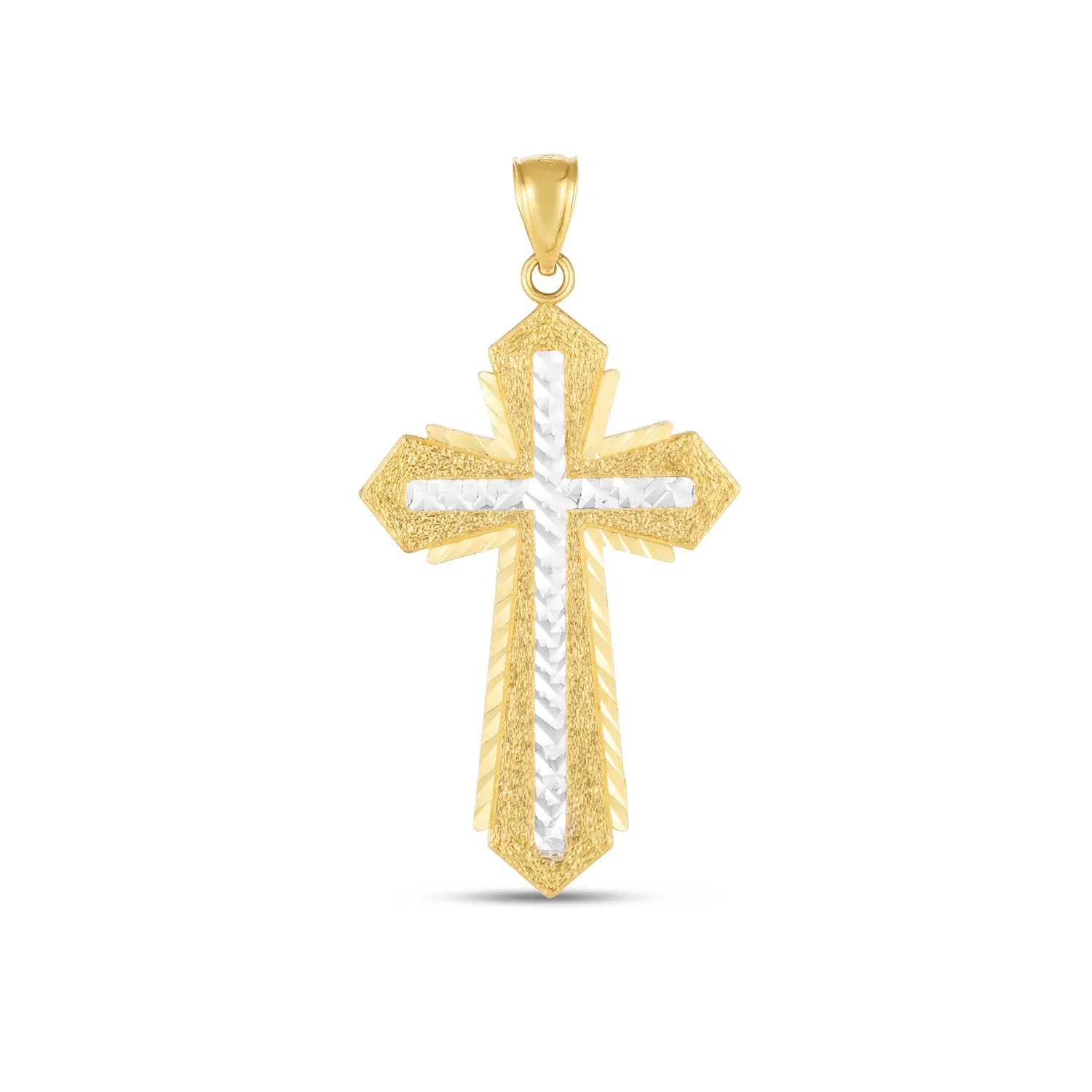 14 Karat Zwei-Ton - Gold High Polish Diamond Cut Cross Anhänger