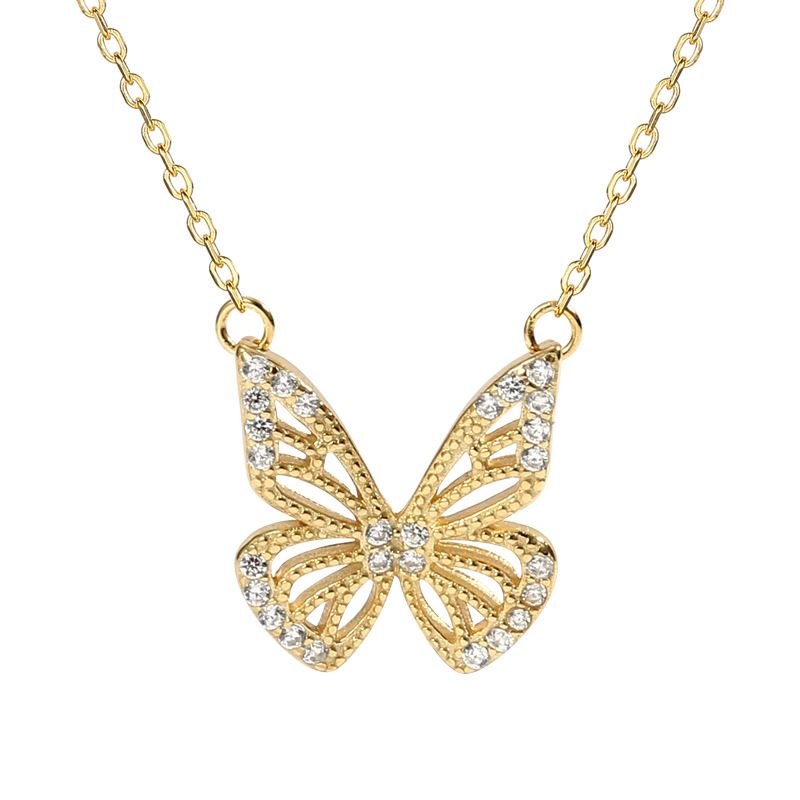 925 Hohl Schmetterling Halskette Sterling Silber Europäisches und amerikanisches Ins Temperament Licht Luxus Zircon Klavielfeldung Anhänger