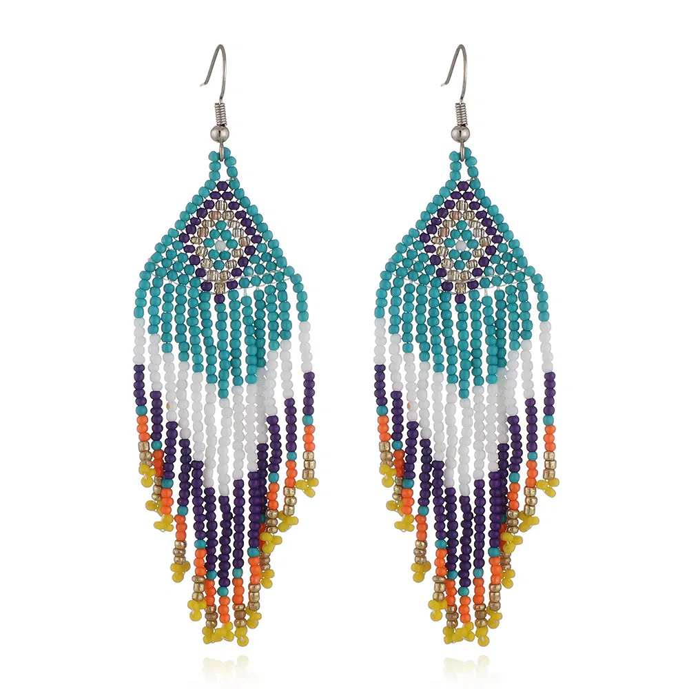 Farbenfrohe Reisperlen Ohrschmuck Ethnischer Stil Handgemachte Bohemian Tassel Ohrringe