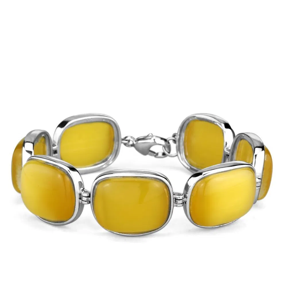 LOS763 - Rhodium 925 Sterling Silber Armband mit synthetischem Katzenauge in Topaz