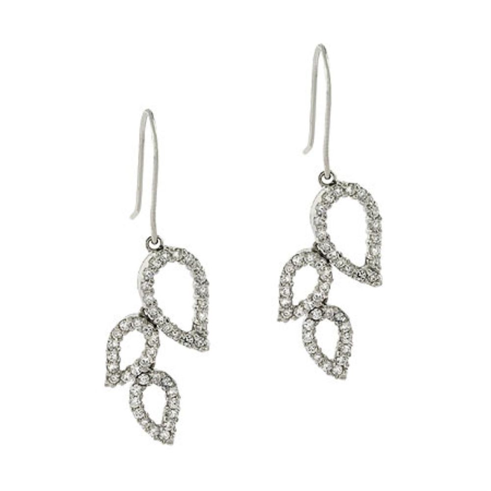 Elegantes Sterling Silber .925 Simulierte Diamanten cz Blatthaken Dangle Braut Ohrringe Hochzeit Brautjungfern Geschenk