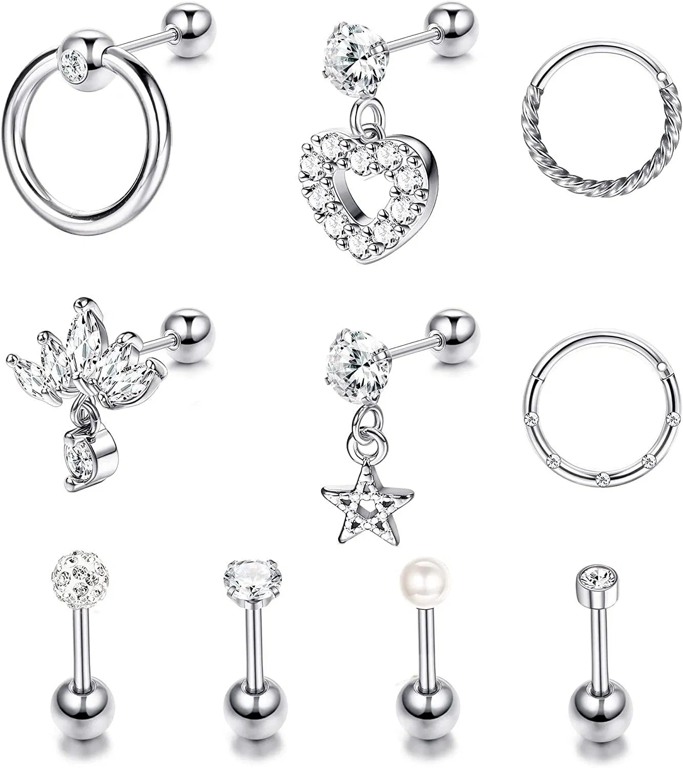 Knorpel Tragus Ohrringe Studs Barbell Lippenringe Chirurgische Stahl Septum Ring Hoop Ohr Helix Daith Rook Nase Piercing für Frauen Männer