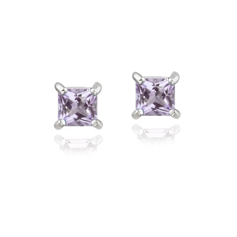 Sterling Silber .3ct Amethyst Square Stud Ohrringe, 3mm