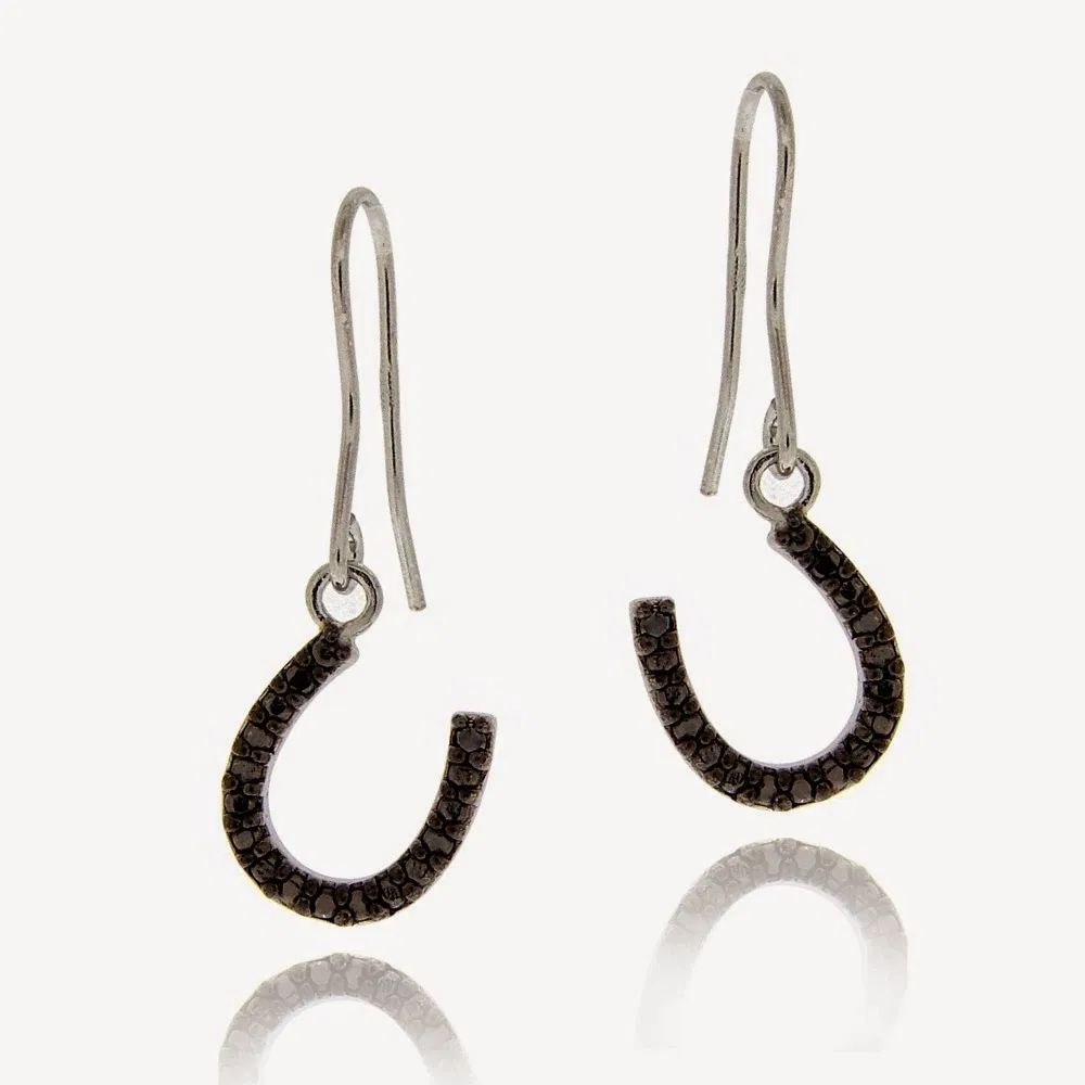 Sterling Silber Black Diamond Accent Horseshoe Dangle Ohrringe