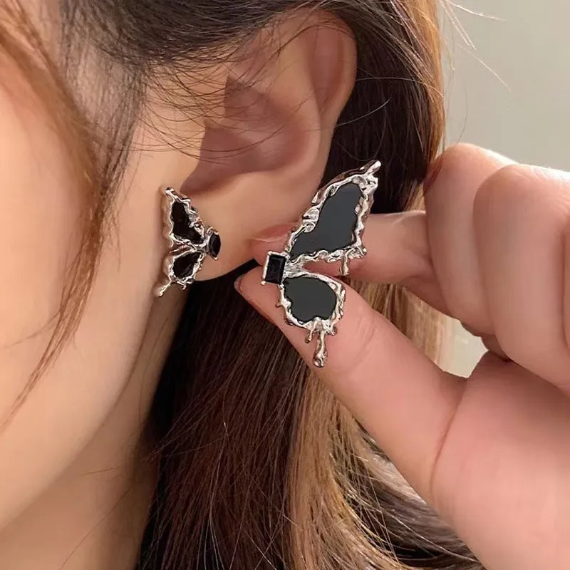 Sweet Cool Spicy Girl asymmetrische schwarze Schmetterling Ohrringe