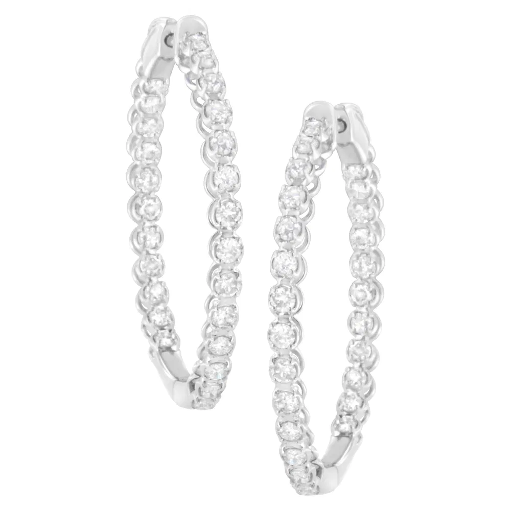 14 Karat Weißgold 2 cttw Diamant Hoop Ohrringe (I-J Clarity, I1 - I2 Farbe)
