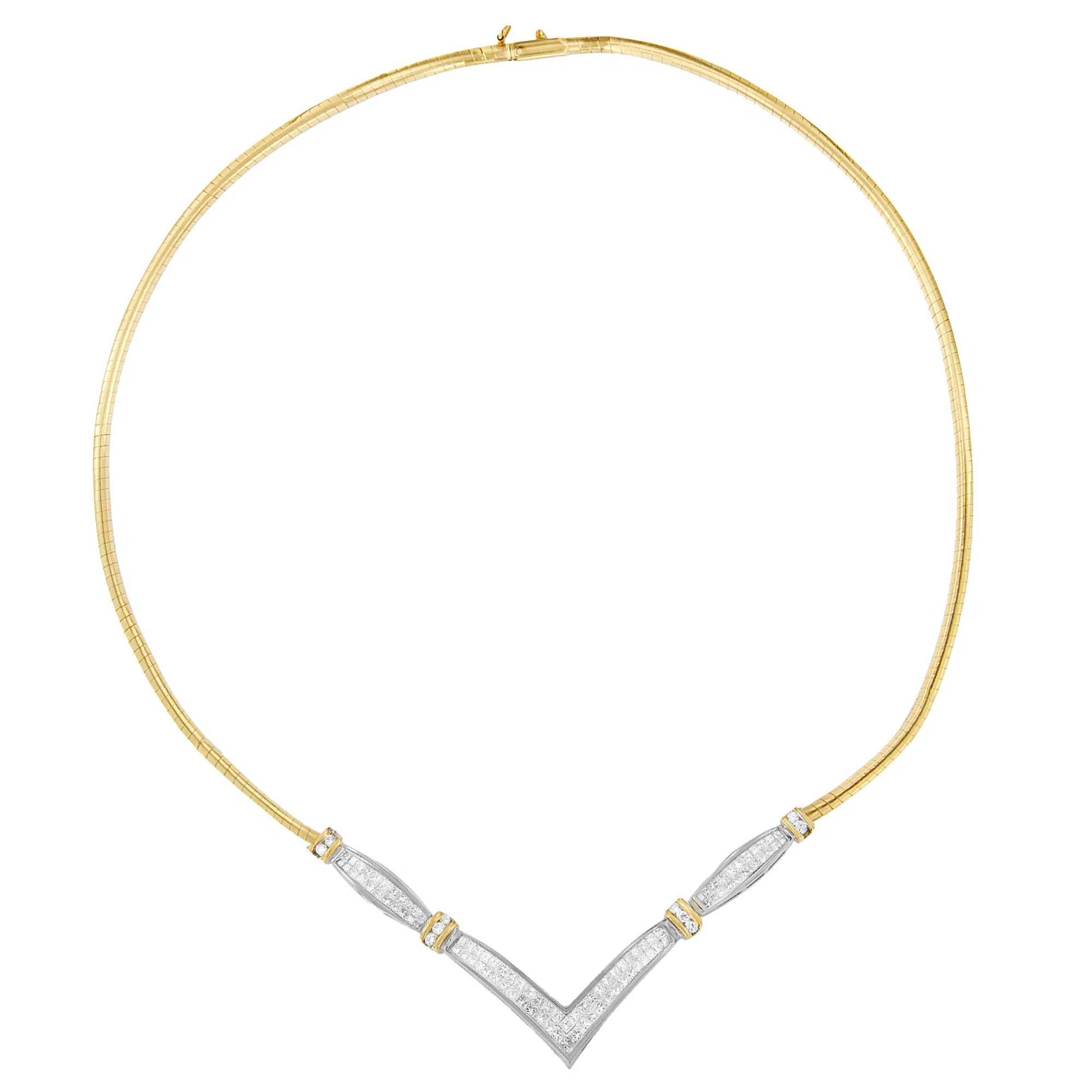 14 Karat Gelb und Weißgold 2,00 Cttw Round und Princess-Cut Diamant 'V' Form Statement Kette (H-I Farbe, SI2 - I1 Klarheit) - 18
