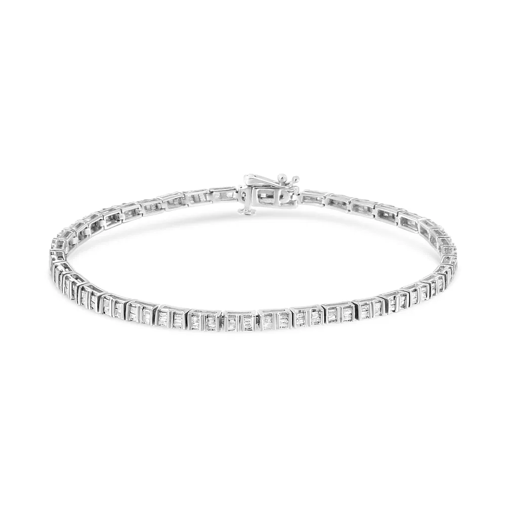 .925 Sterling Silber 1 - 1 / 10 Cttw Baguette Diamond Channel Set Link Tennis Armband (H-I Farbe, I2 - I3 Klarheit) - 7