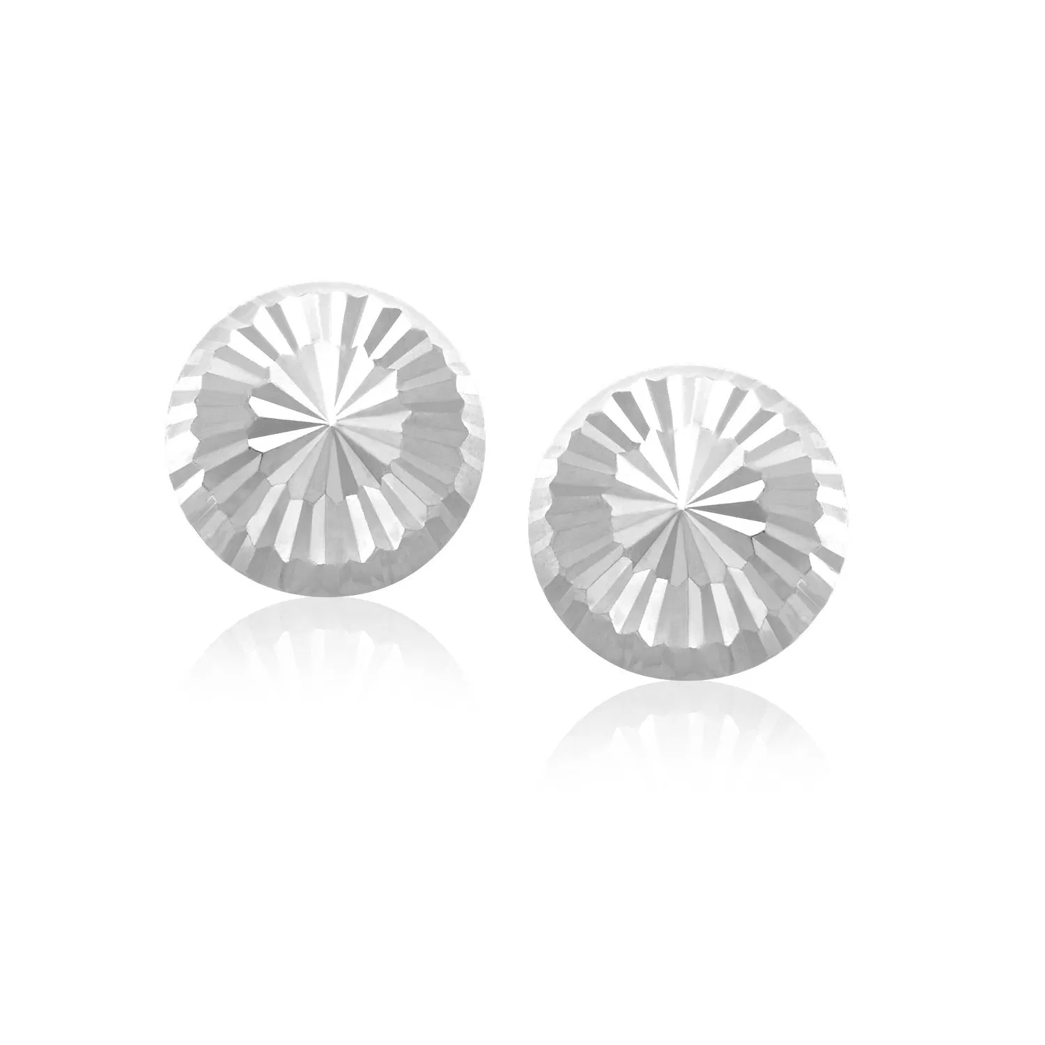 Flat Style Diamond Cut Stud Ohrringe in 14 Karat weißem Gold (8mm)