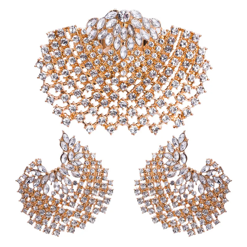 Mode All-Match Full Diamond Geometrische Ohrringe Ring Set Frauen