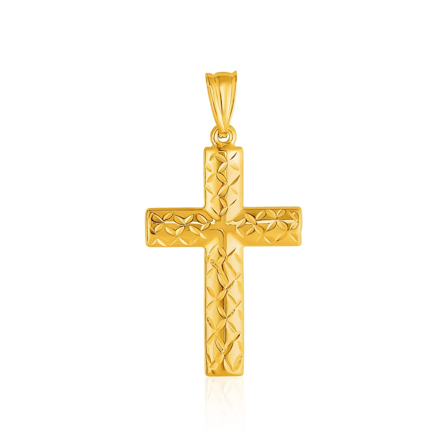 14 Karat Gelbgold Reversible Textured Cross Anhänger