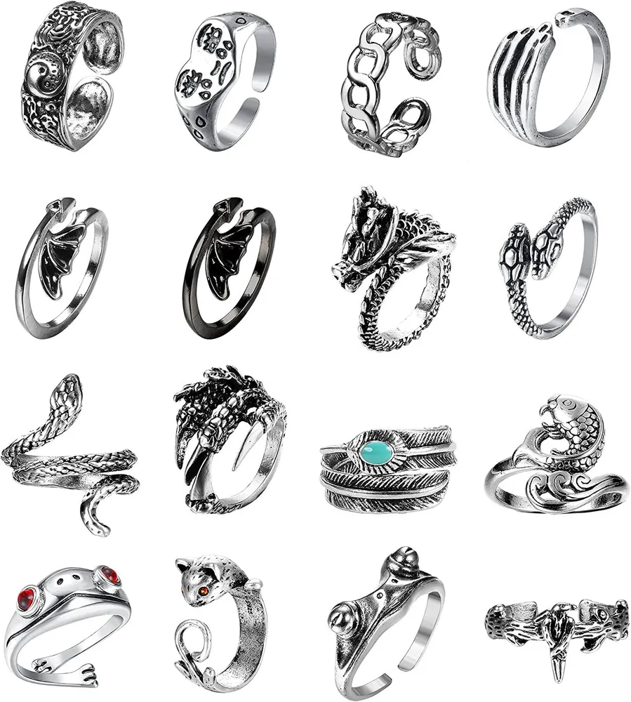 Vintage Open Frog Rings Set Knuckel Stacking Ring Hug Ringe Süße Tier Schlange Ring Klaue Dragon Statement Biker Cool Goth Ringe Boho Finger Ringe für Frauen Männer Mädchen