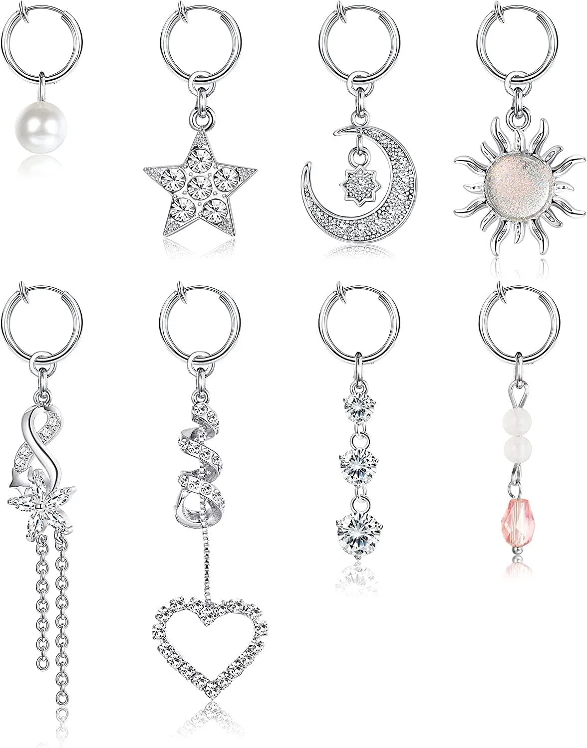 8pcs Clip auf Bauchknopf Ringe Falsche Bauchringe Edelstahl Faux Dangle Bauchknopf Ringe Falsche Nabelring Nicht Piercing