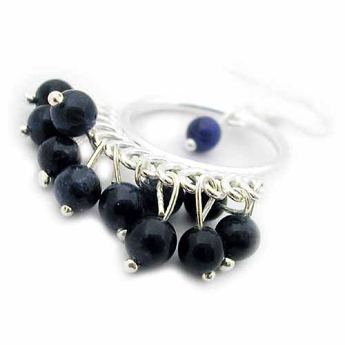 Sterlingsilber Kronleiner-Ohrringe mit echten Sodalit-blauen Perlen