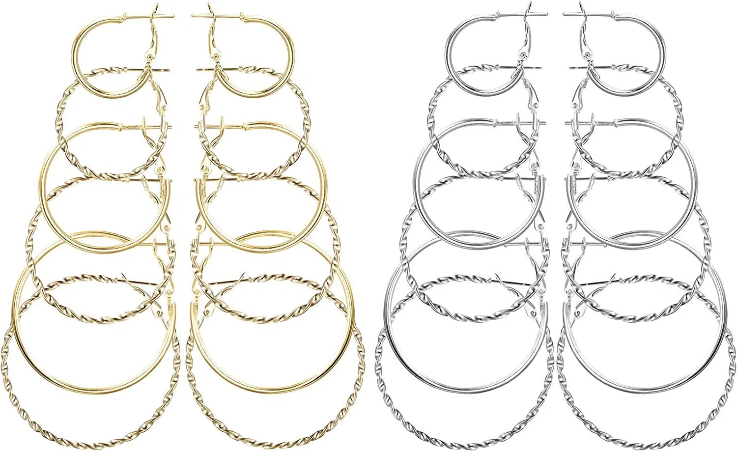 12 Paare 2,5 - 5cm Hoop Ohrringe Pack Twisted Round Hoop Ohrringe Set Loop Ohrringe für Frauen