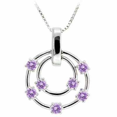 Sterling Silber Amethyst CZ Doppelkreis schwimmender Anhänger