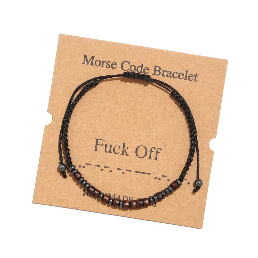 Morse Code Armband Schwarz Gallstone Holz Perlen