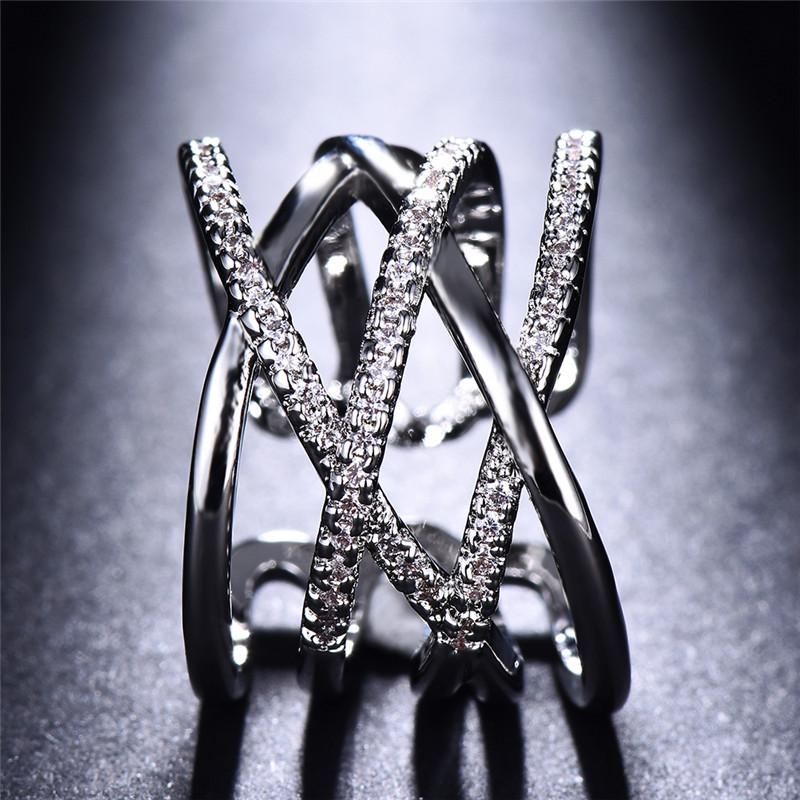 Luxus Zirkonia Kreuz Wide Open Ring Adjustable 18K Gold Plated Delicate Schmuck Hochzeit Verlobung Party Dekor Für Braut Frauen Mädchen Geschenk
