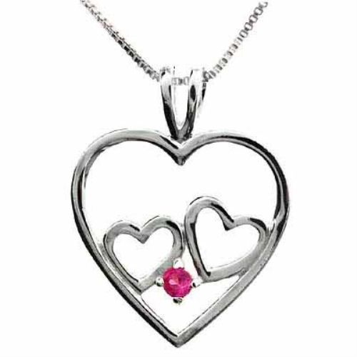 Sterling Silber Doppel-Herz geschaffen Pink Sapphire Herz Anhänger
