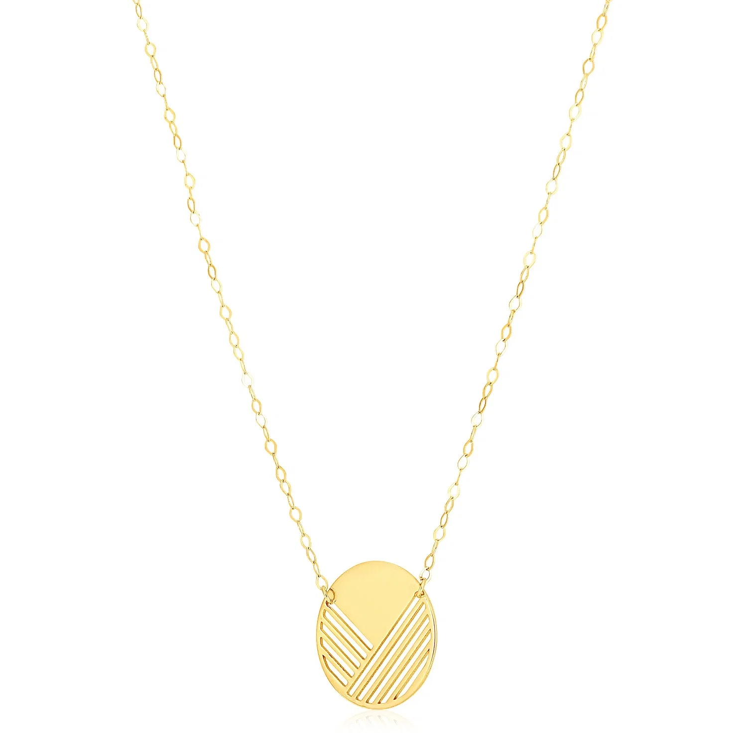 14 Karat Gelbgold High Polish Stencil Circle Halskette