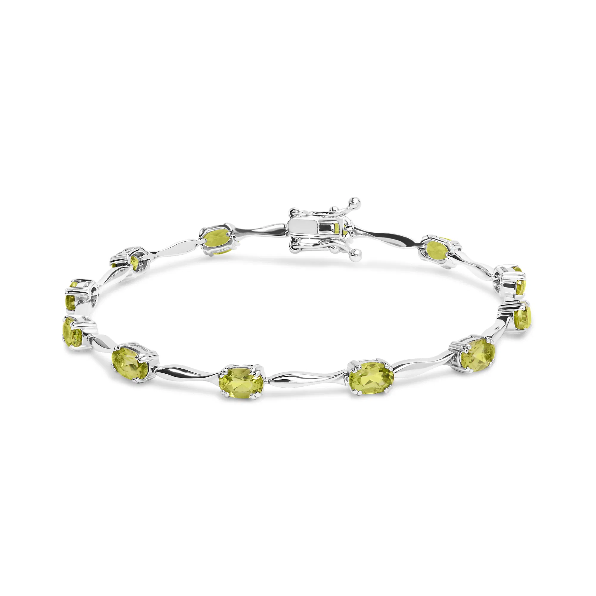 .925 Sterling Silber 5 1 / 2 Cttw Oval Shaped Created Green Peridot Link Armband - 7