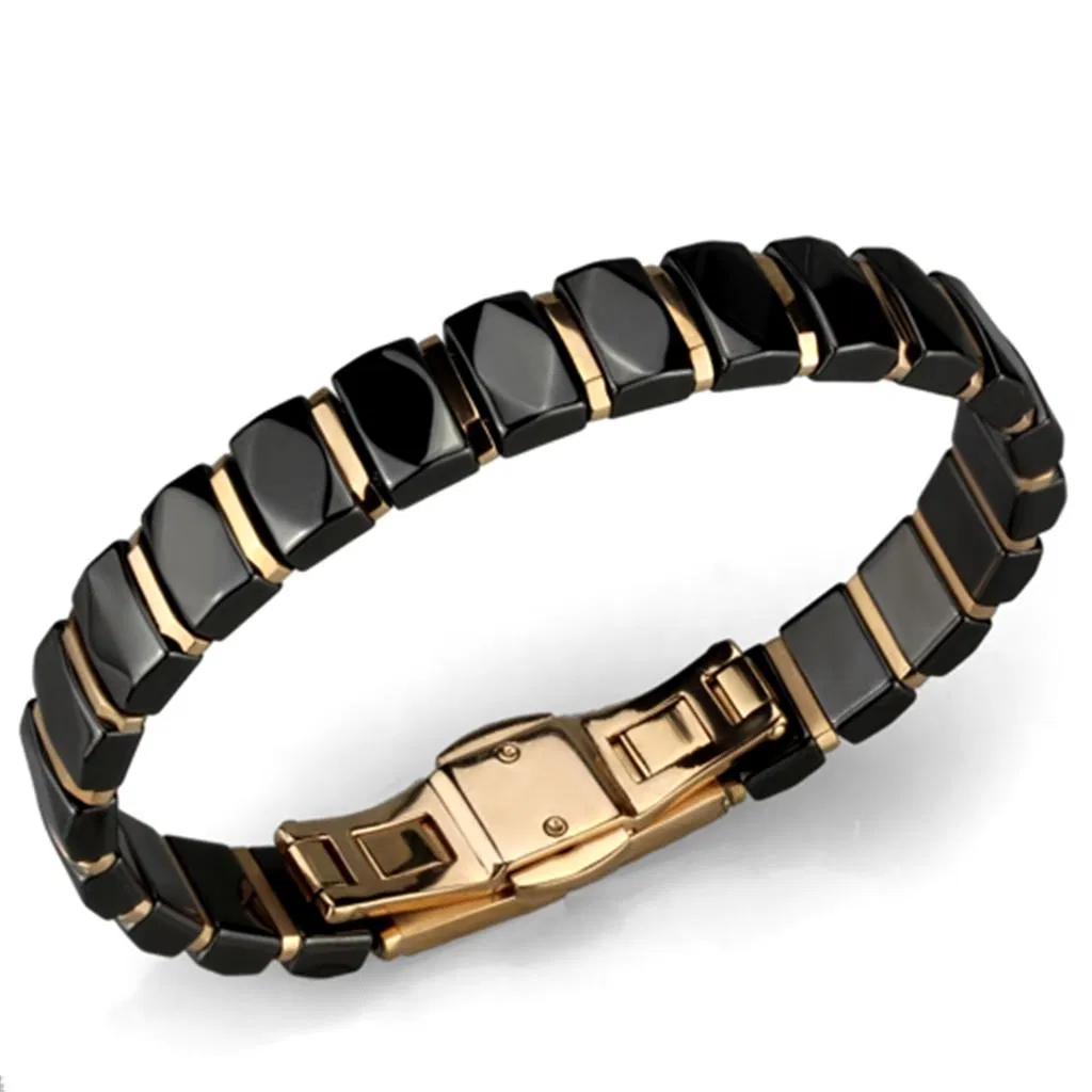3W992 - IP Rose Gold (Ion Plating) Edelstahl Armband mit Keramik in Jet