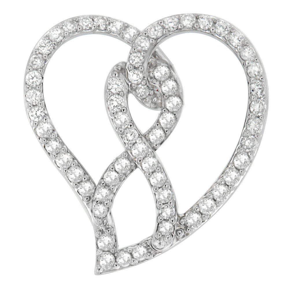 14 Karat Weißgold 1.0 Cttw Weißdiamant Awareness Ribbon & Open Heart 18