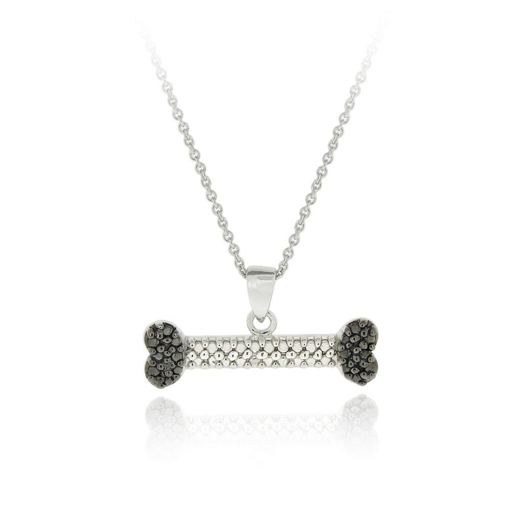 Sterling Silber Diamant Akzent Hund Knochen Anhänger