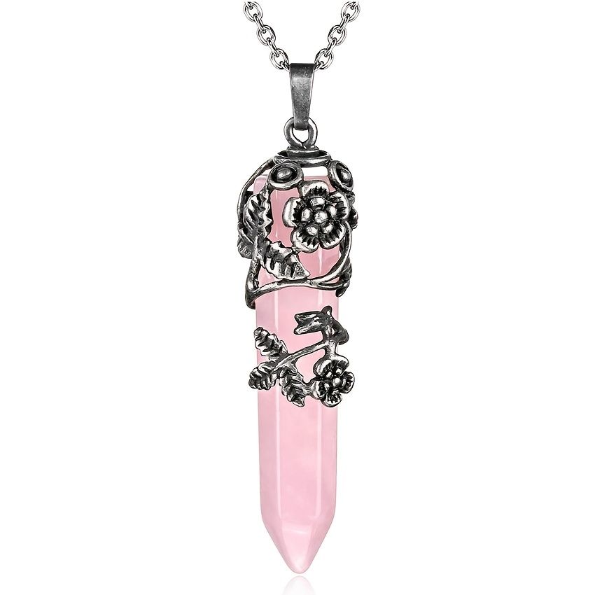 1pc Hexagonal Heilung Synthetische Kristall Halskette Natürliche Prisma Stein Anhänger Blume Hüllt Spitzen Quarz Yoga Energie mit Kette