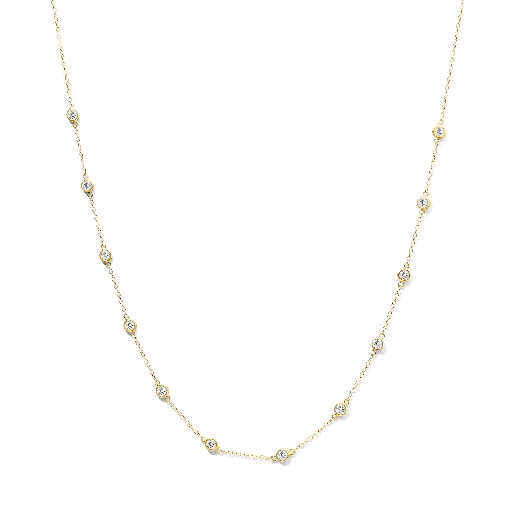 Sterling Silber Bezel-Set Diamant Station Halskette (1 cttw, J-K - Farbe, I1 - I2 Klarheit)