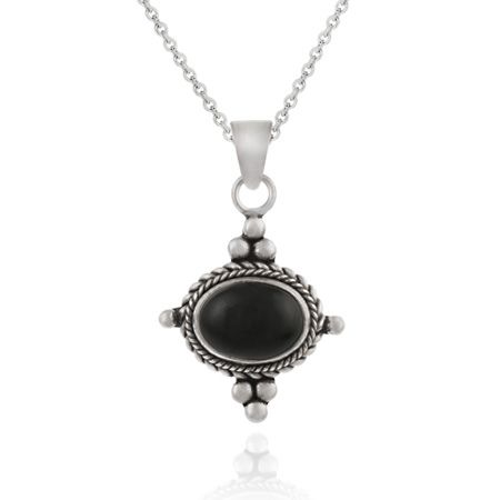 Sterling Silber Cabochon Onyx Oval Bali Anhänger