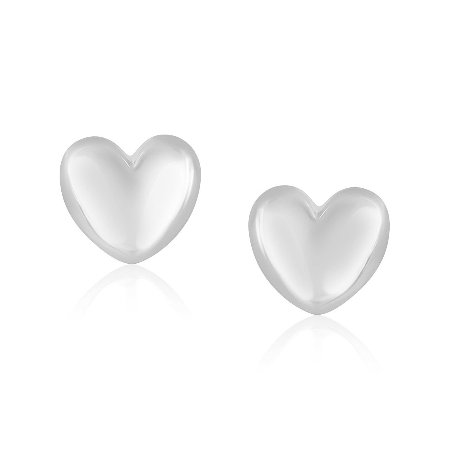14K Weißgold Puffed Heart Shape Shiny Ohrringe