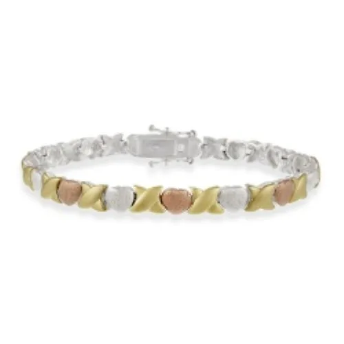 18 Karat Gold über Sterling Silber Tri Color Heart Armband