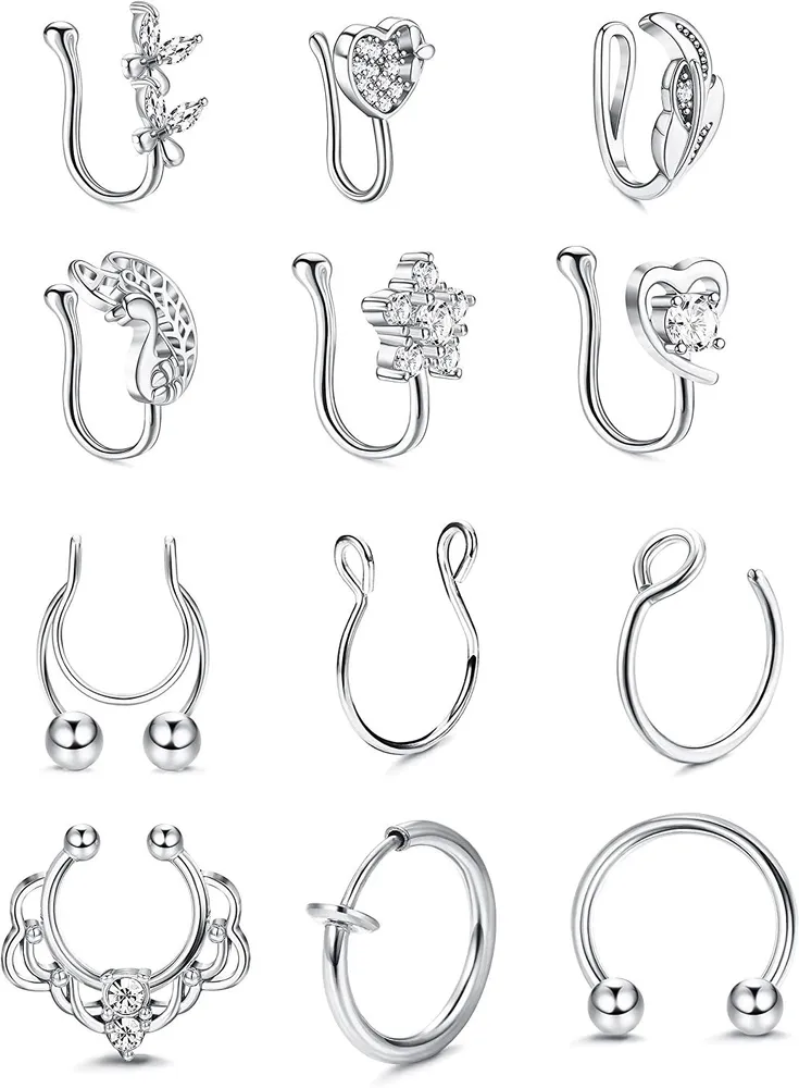 16G Nasenmanschette Non Piercing 316L Edelstahl Falsche Nasen Lippen Knorpel Septum Ringe Hufeisen Ohrring Clip auf Falsche Nasen Piercings für Frauen Männer