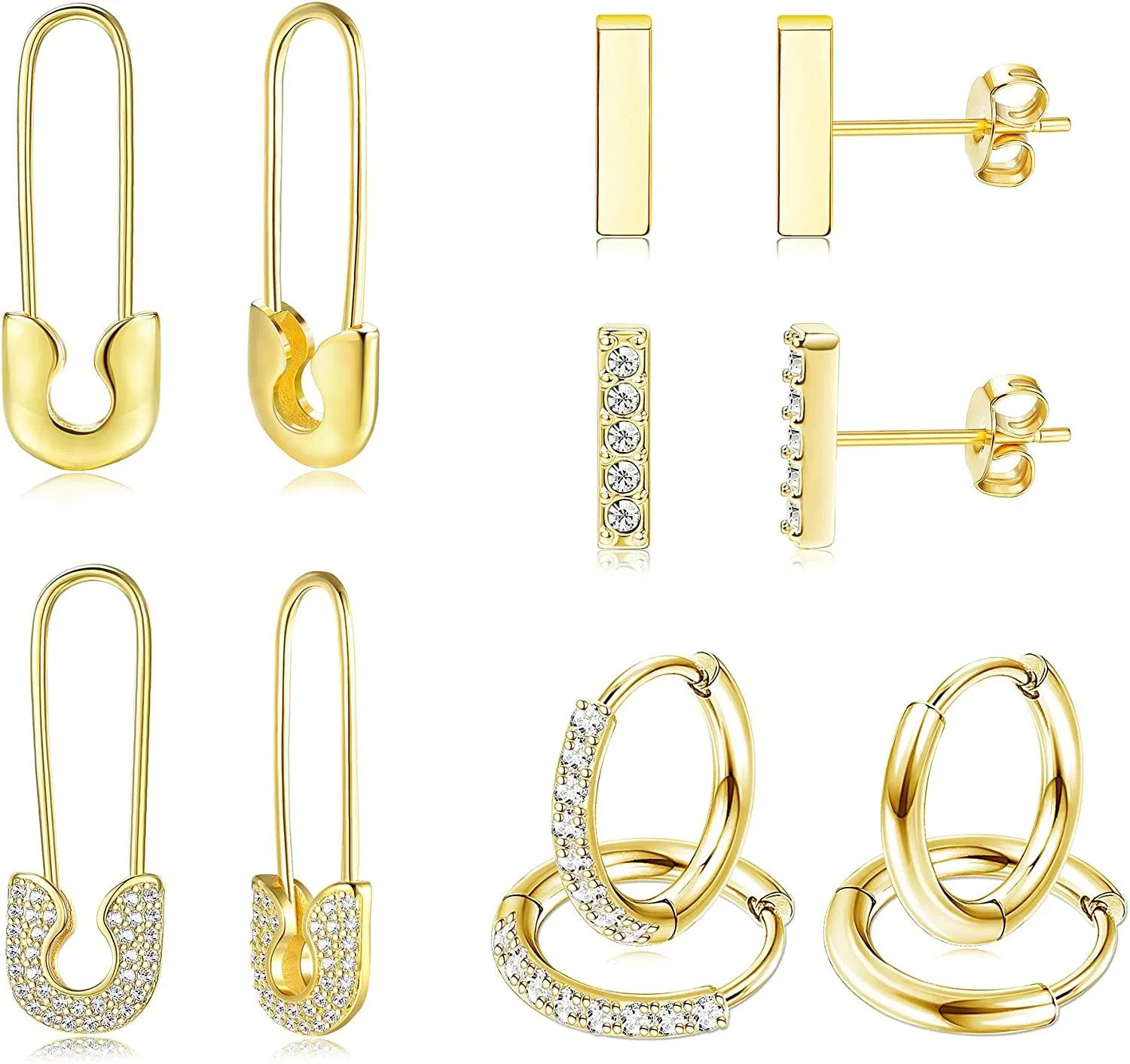 6 Paare Goldplated Huggies Hoop Ohrringe Set für Frauen Mini Bar Stud Ohrringe Pin Knorpel Huggie Cuff Ohrringe Set